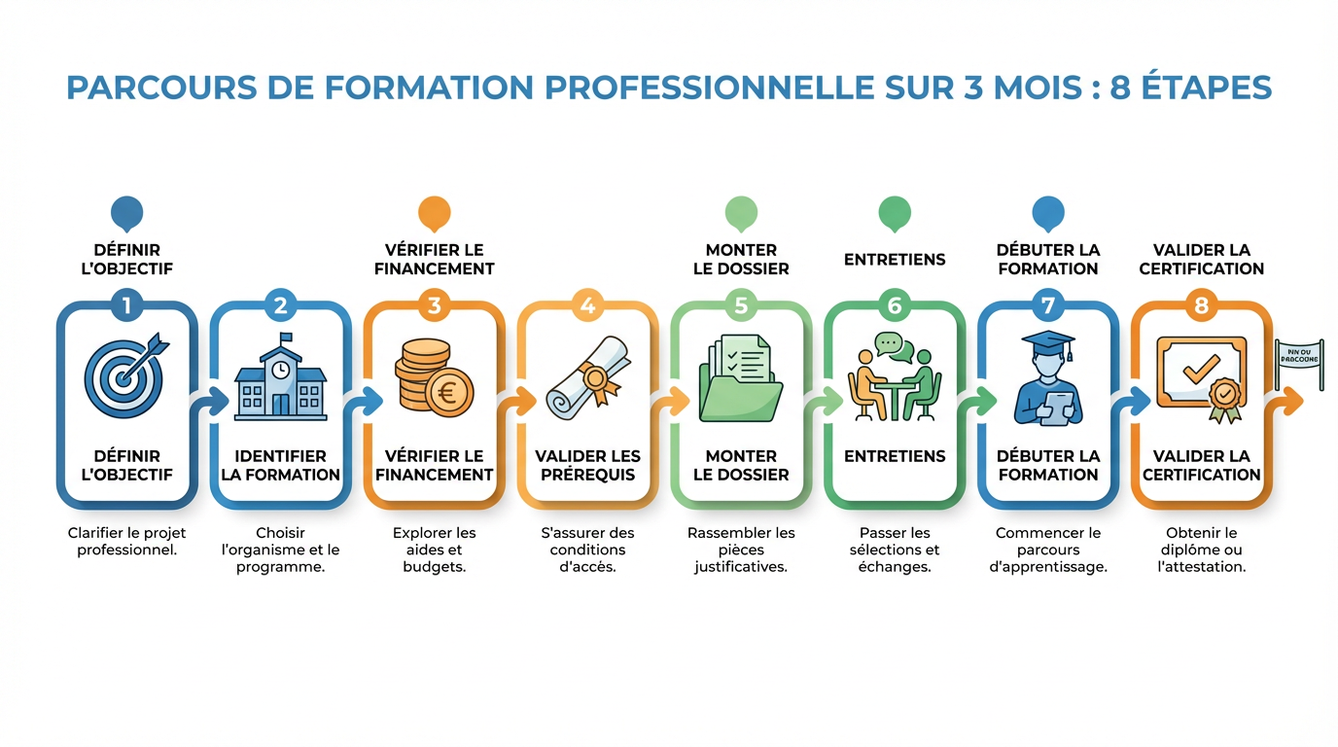 Parcours de formation professionnelle sur 3 mois : 8 étapes